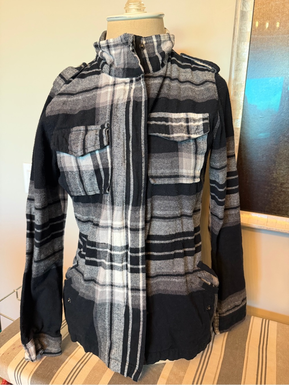 Hurley Plaid Zip Front Lightweight Jacket XS